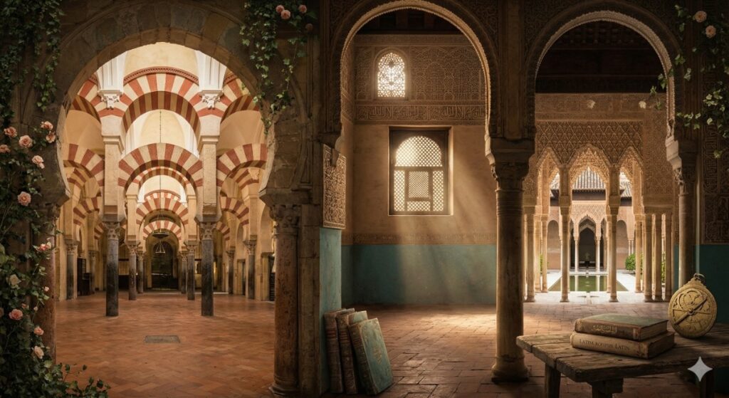 Islamic architecture history — ornate mosque facade and calligraphy